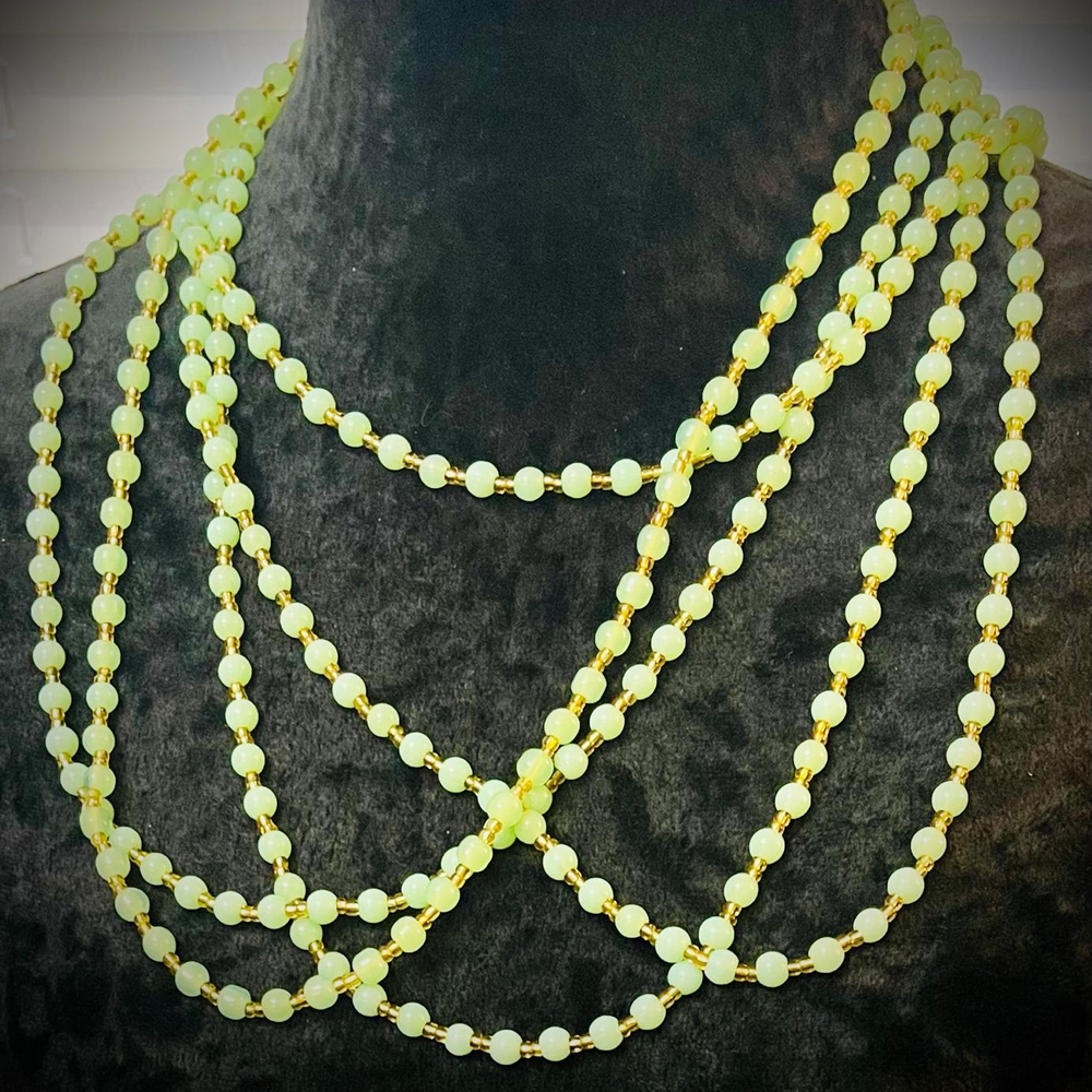 NEW, 6 Beaded Necklaces. Color: Light Emerald Green. Each Lenght:25"